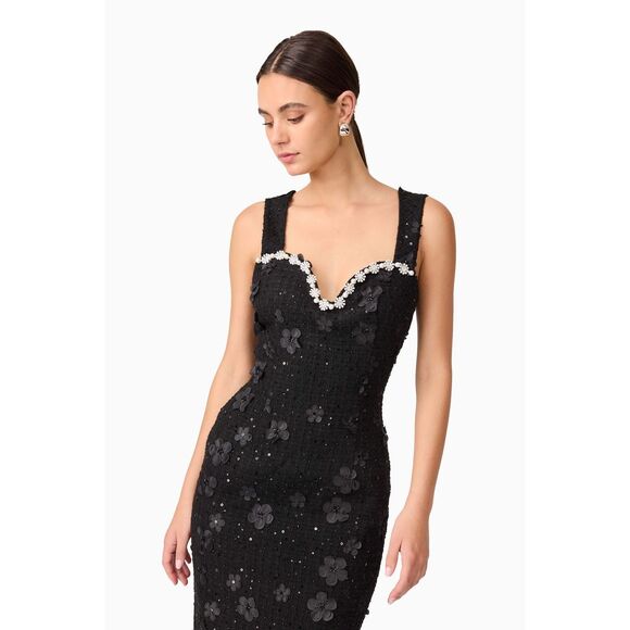 Elliatt Ellouise Embellished Tweed Midi Dress in Black Cocktail size S NWT - Picture 3 of 9